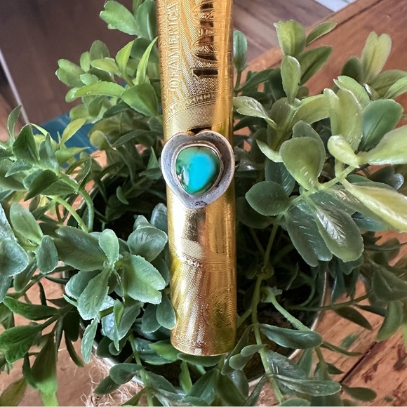 Native American Jewelry - Vintage Sterling Silver Sonoran Gold Turquoise Heart Ring NA S: 6.25